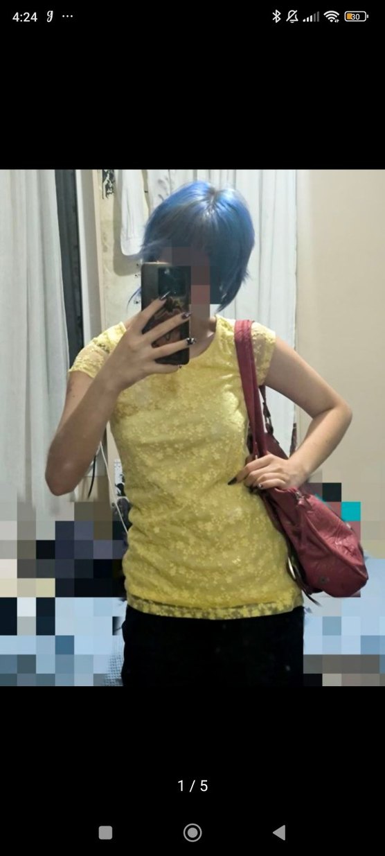 vintage y2k Sarı Dantel Detaylı üst bluz - Görsel 2