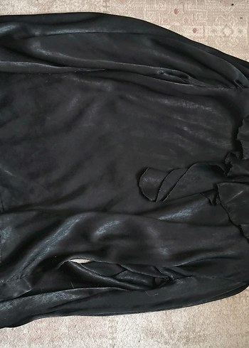 Siyah gotik vkei Saten Fırfırlı Uzun Kollu Bluz - Görsel 2