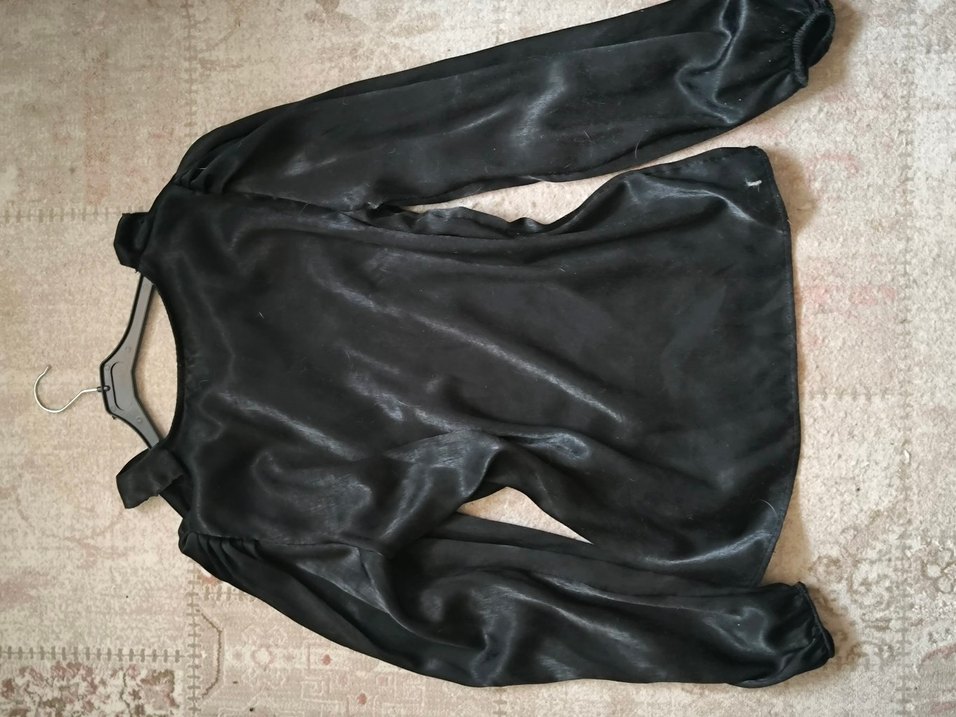 Siyah gotik vkei Saten Fırfırlı Uzun Kollu Bluz - Görsel 3