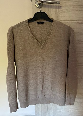 V Yaka Bej erkek triko Kazak - Görsel 2