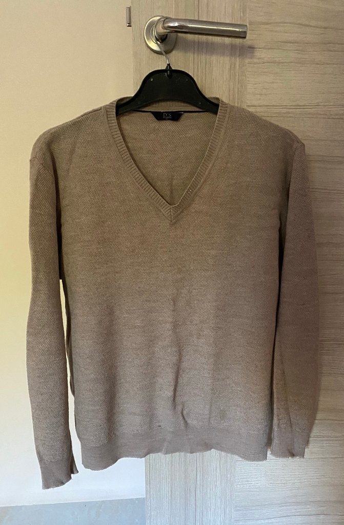 V Yaka Bej erkek triko Kazak - Görsel 2