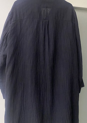 Düğmeli Siyah müslün kumaş Midi Gömlek - Görsel 2