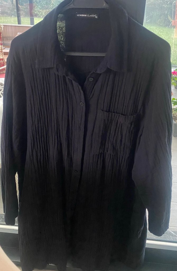 Düğmeli Siyah müslün kumaş Midi Gömlek - Görsel 3