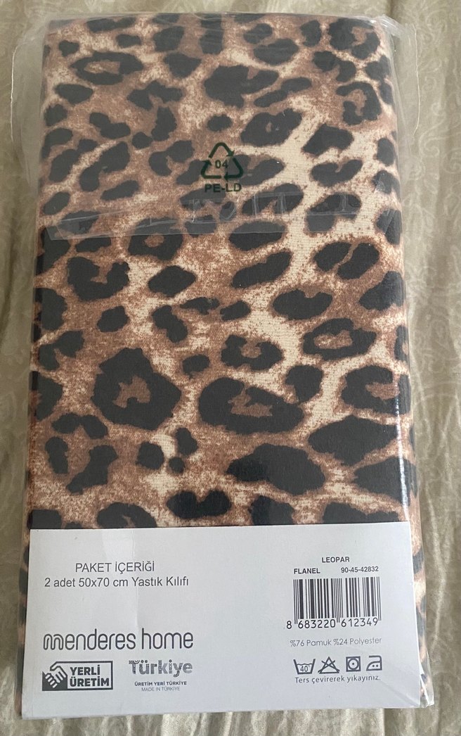 Pamuklu Flanel Yastık Kılıfı - Camel Gri Desenli - Görsel 2