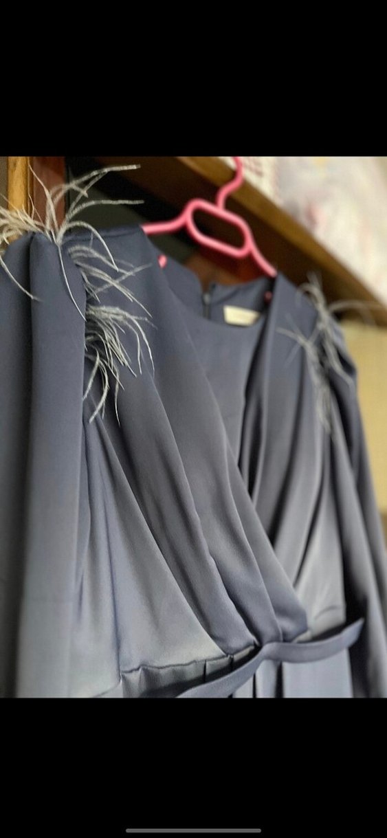 lila Uzun Kollu Drapeli Kadın abiye - Görsel 2