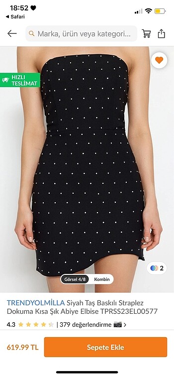 Straplez taşlı mini elbise - Görsel 2