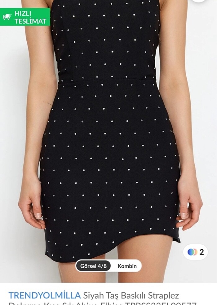 Straplez taşlı mini elbise - Görsel 2