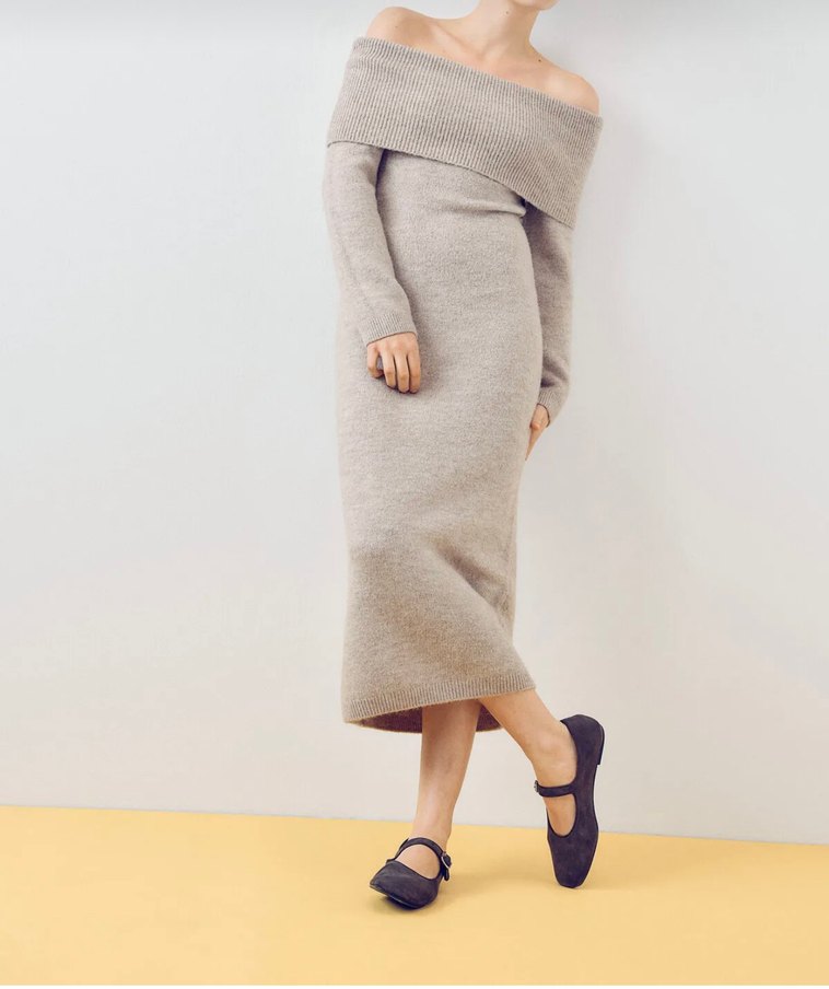 H&M Omuzları Açık İnce Triko Elbise - Görsel 2