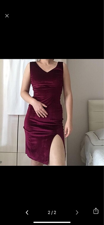 Diğer Kadife yırtmaçlı bordo elbise