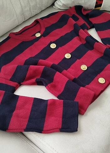 Lacivert şeritli gold düğmeli hırka - Görsel 11