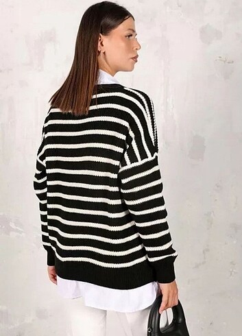 Çizgi detaylı düğmeli hırka - Görsel 3