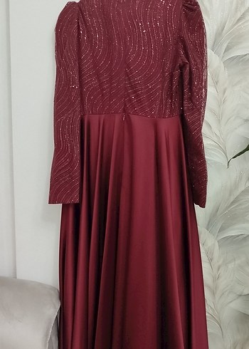 Bordo Drapeli Uzun Abiye Elbise - Görsel 7