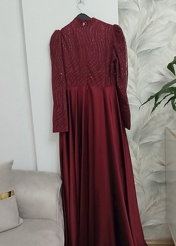 Bordo Drapeli Uzun Abiye Elbise - Görsel 6