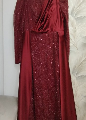 Bordo Drapeli Uzun Abiye Elbise - Görsel 9