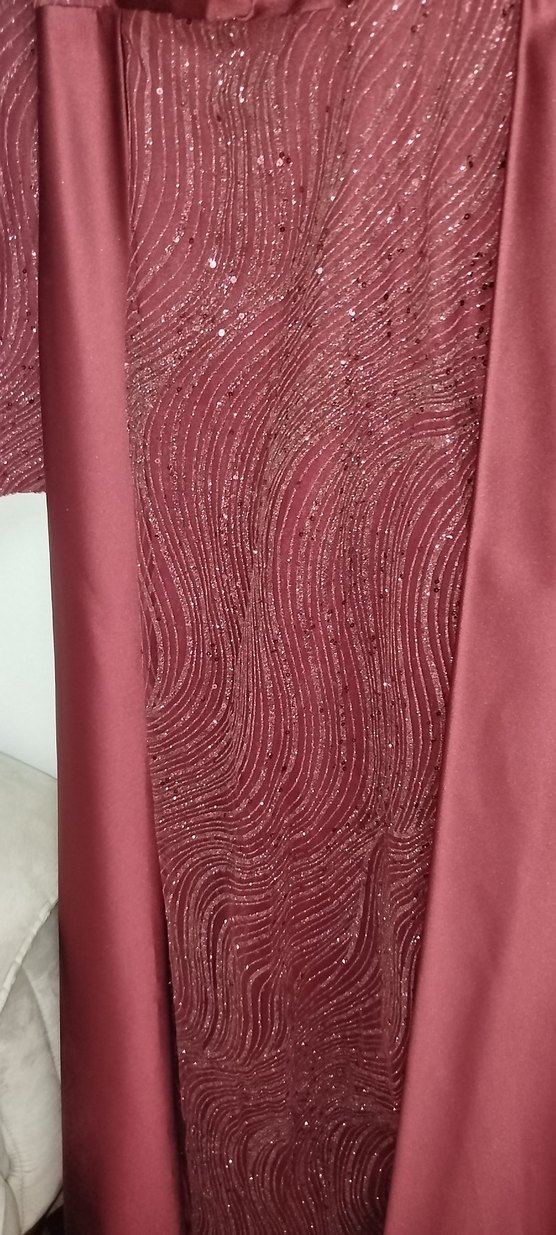 Bordo Drapeli Uzun Abiye Elbise - Görsel 5