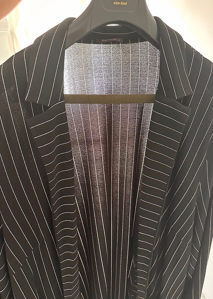 Femina Marka- Büyük Beden Çizgili İnce Blazer - Görsel 3