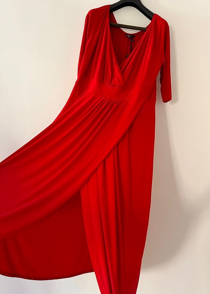 Büyük Beden Kırmızı Abiye Elbise - Görsel 2