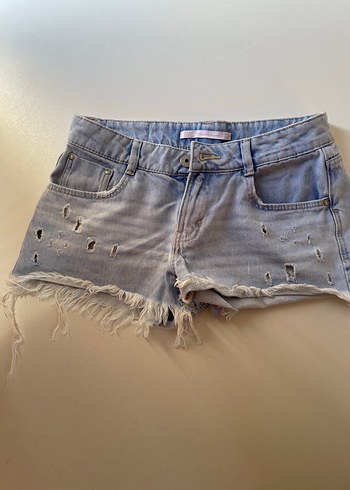 Zara Kadın açık mavi Mini Düğmeli Denim Şort - Görsel 7