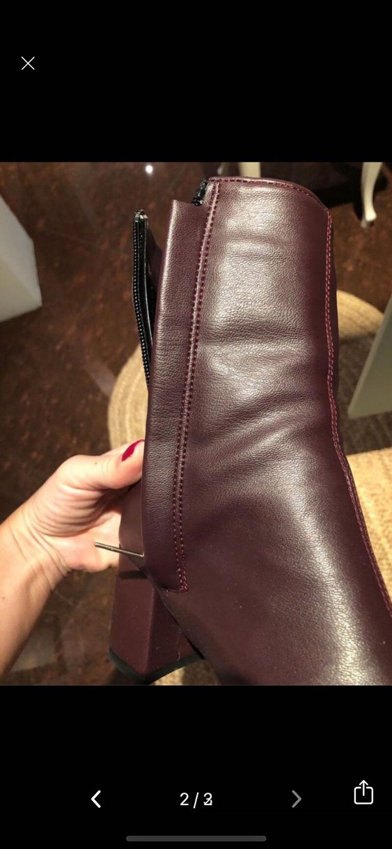 Bordo Deri Fermuarlı Topuklu Kadın Bot - Görsel 2
