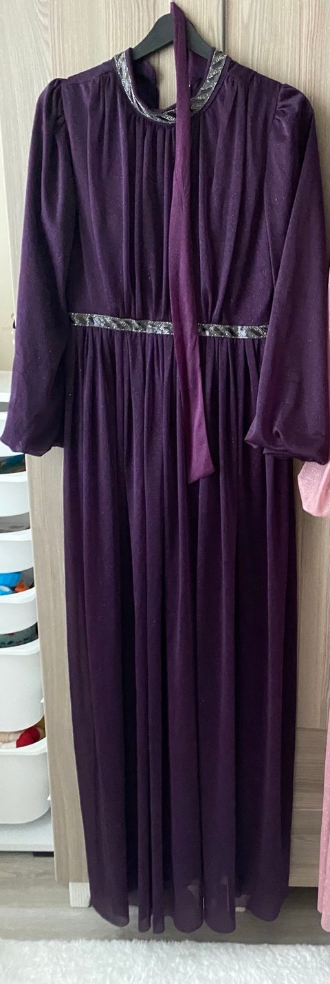 Uzun Mor Drapeli Kadın Abiye Elbise - Görsel 2