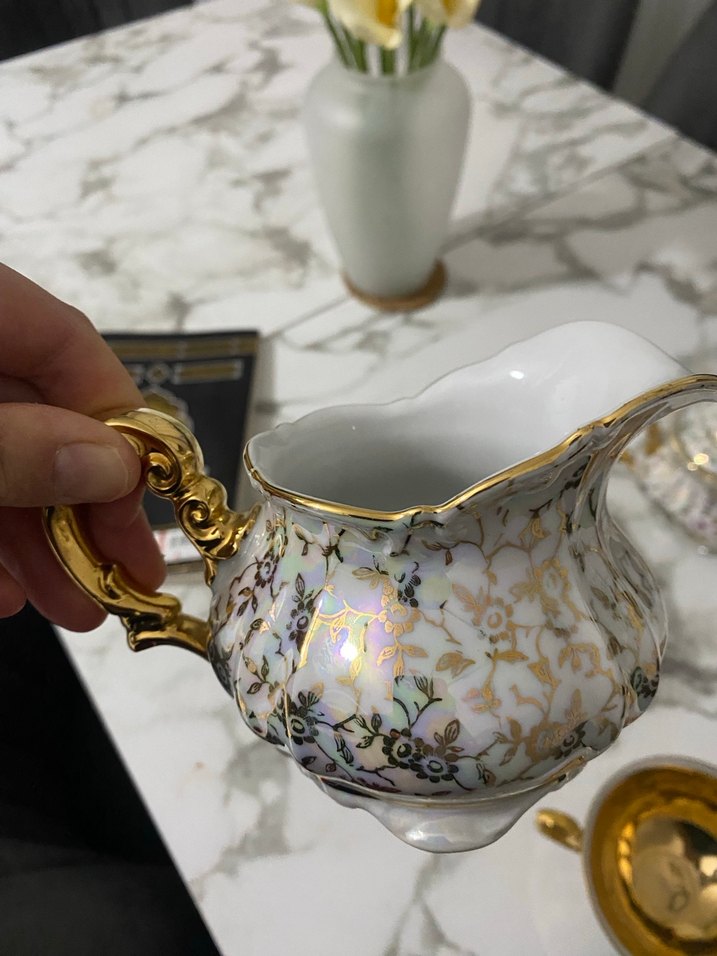 Altın detaylı beyaz porselen tabak - Görsel 5