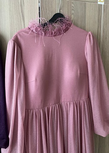 Pembe Uzun Kollu Vintage Bohem Elbise - Görsel 2