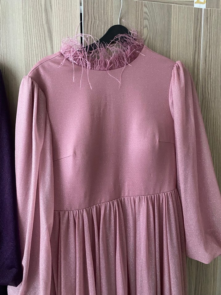 Pembe Uzun Kollu Vintage Bohem Elbise - Görsel 2