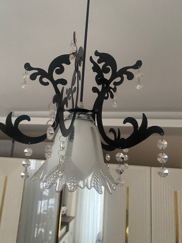 Kristal Süslemeli Siyah Beyaz Avize - Görsel 2