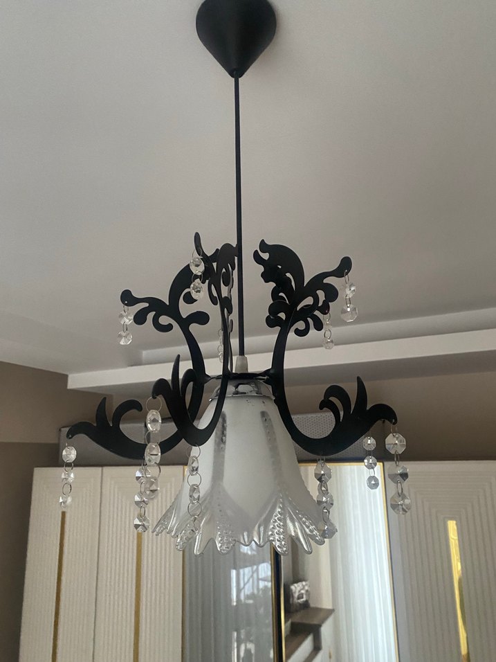 Kristal Süslemeli Siyah Beyaz Avize - Görsel 4