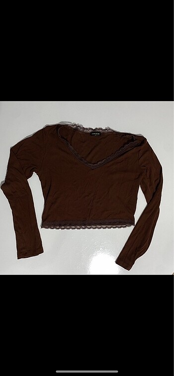 dantelli kahverengi crop bluz