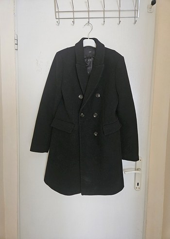 mango kruvaze siyah yün kaban - Görsel 4