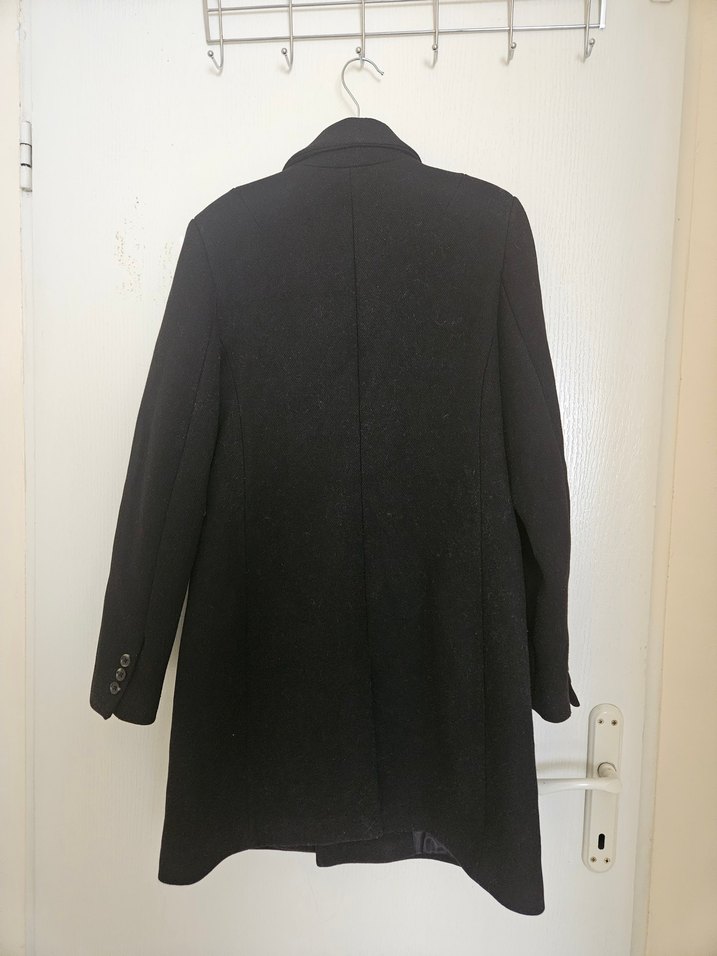 mango kruvaze siyah yün kaban - Görsel 3