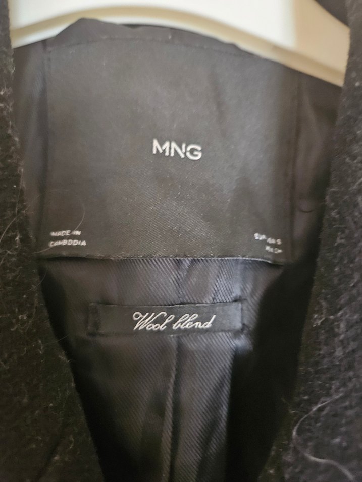 mango kruvaze siyah yün kaban - Görsel 5