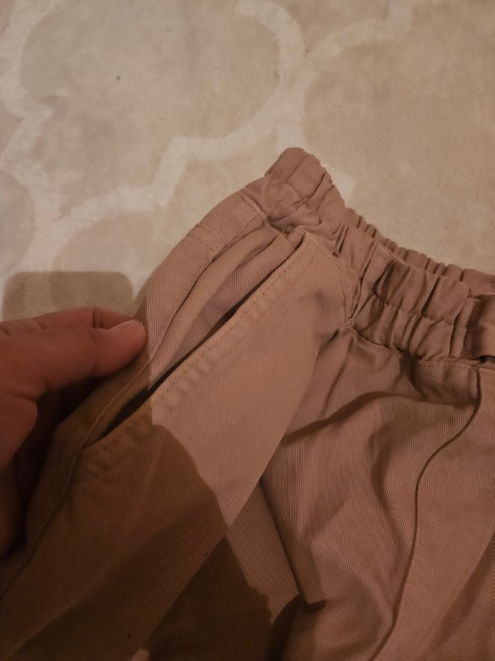 Bej Kadın Pamuklu Salaş Kumaş Pantolon - Görsel 4