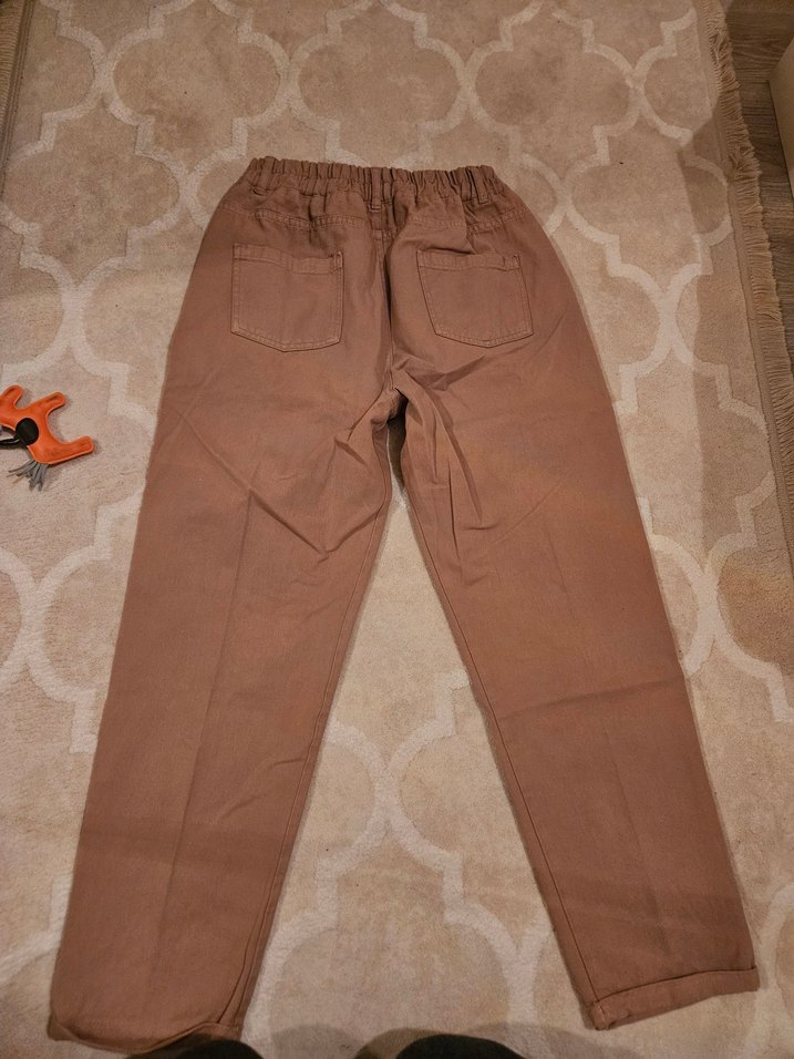 Bej Kadın Pamuklu Salaş Kumaş Pantolon - Görsel 2