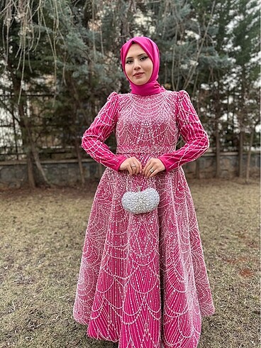 44 Beden pembe Renk Prenses model abiye