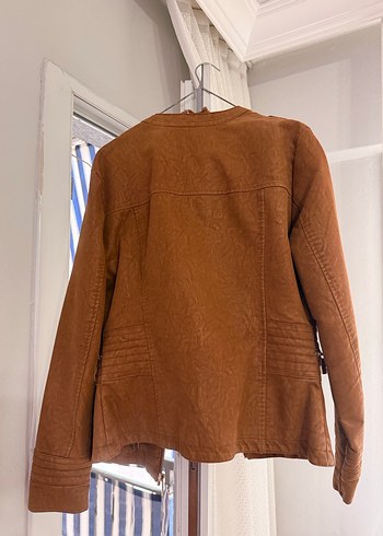 Deri Görünümlü Kahverengi Kadın Ceket - Görsel 2