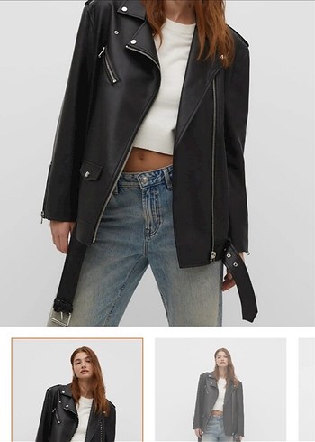 Stradivarius kadın Deri Biker Ceket - Görsel 3