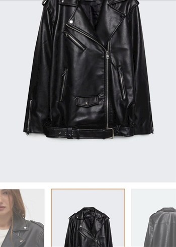 Stradivarius kadın Deri Biker Ceket - Görsel 2