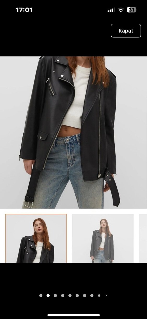 Stradivarius kadın Deri Biker Ceket - Görsel 3