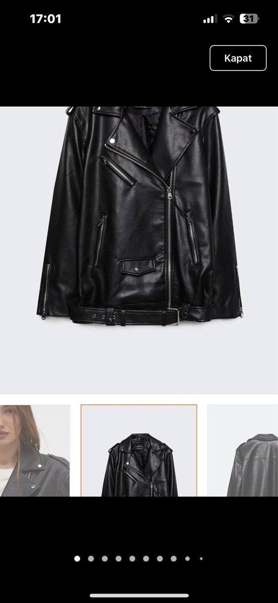 Stradivarius kadın Deri Biker Ceket - Görsel 2