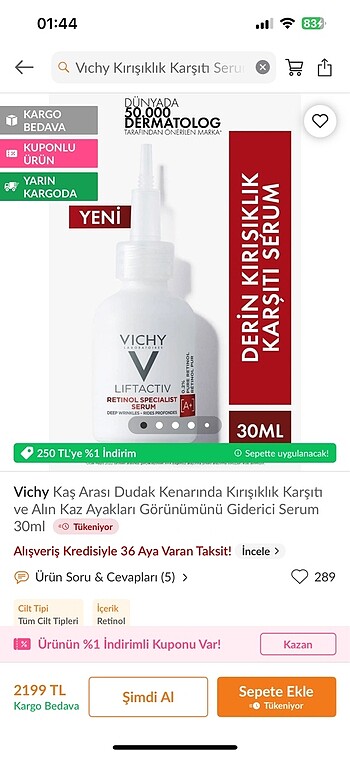 Vıchy lıftactıv Kırışıklık karşıtı serum