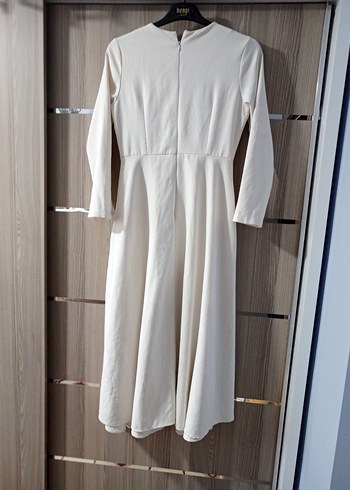 Beyaz Uzun Keten Elbise, Pilili, Uzun Kollu - Görsel 3
