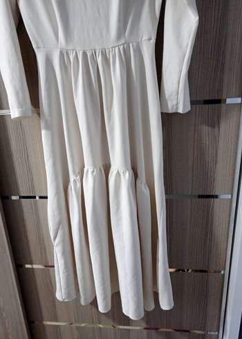 Beyaz Uzun Keten Elbise, Pilili, Uzun Kollu - Görsel 5