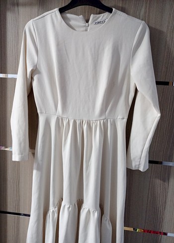 Beyaz Uzun Keten Elbise, Pilili, Uzun Kollu - Görsel 4