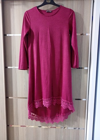 Bordo Dantel Detaylı Uzun Kollu  Tunik - Görsel 2