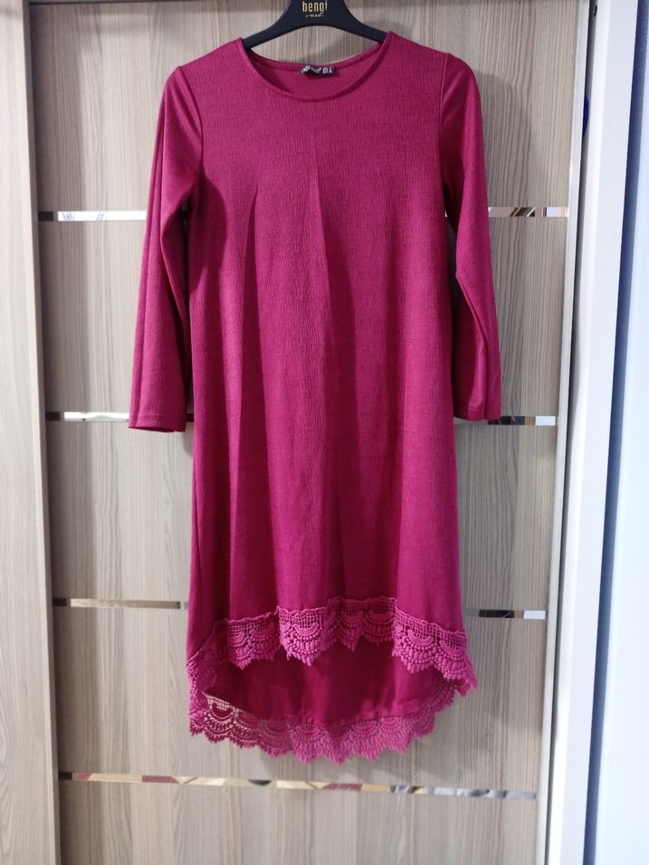 Bordo Dantel Detaylı Uzun Kollu  Tunik - Görsel 2