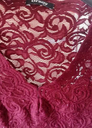 Bordo Dantel İşlemeli Uzun Abiye Elbise - Görsel 2