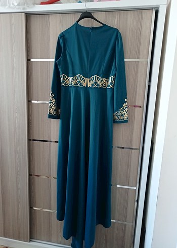 Nakışlı Uzun Turkuaz Kadın Henna Elbisesi - Görsel 4