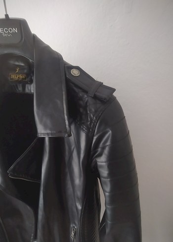 Siyah Deri Biker Ceket Zipperli - Görsel 2